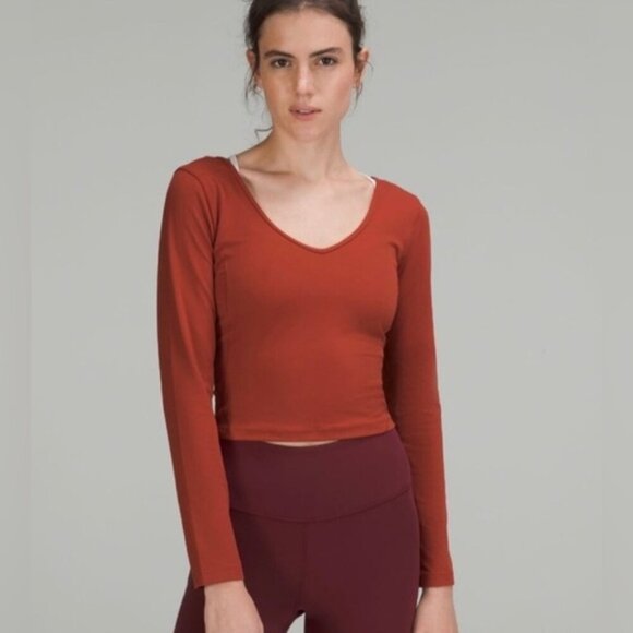 Lululemon Rust Orange Long Sleeve Scoop Back Crop Top - Picture 1 of 10